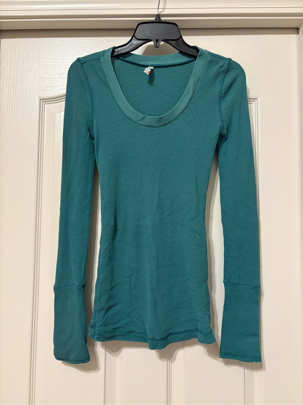 Free People Teal Scoop Neck Thermal Long Sleeve Top